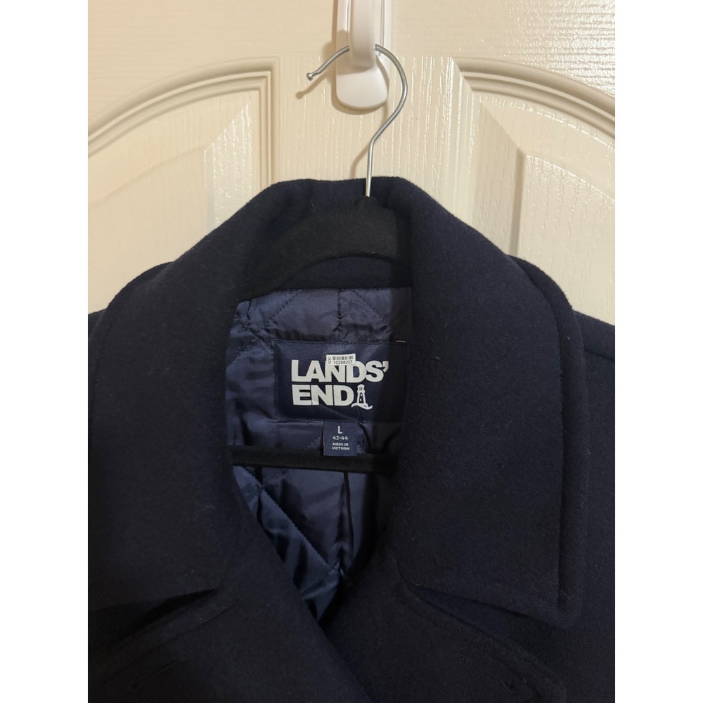 Lands' End Men Navy Wool Blend Double Breasted Peacoat Jacket Fall Winter Large - Picture 3 of 8